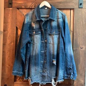 Distressed Denim Jacket - 2X